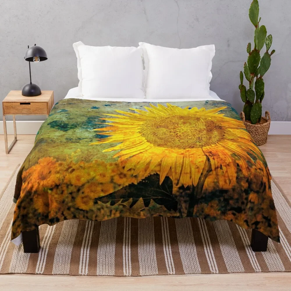 Ah Sun-flower! weary of time | Distressed sunflower Throw Blanket wednesday Softest bed plaid Blankets