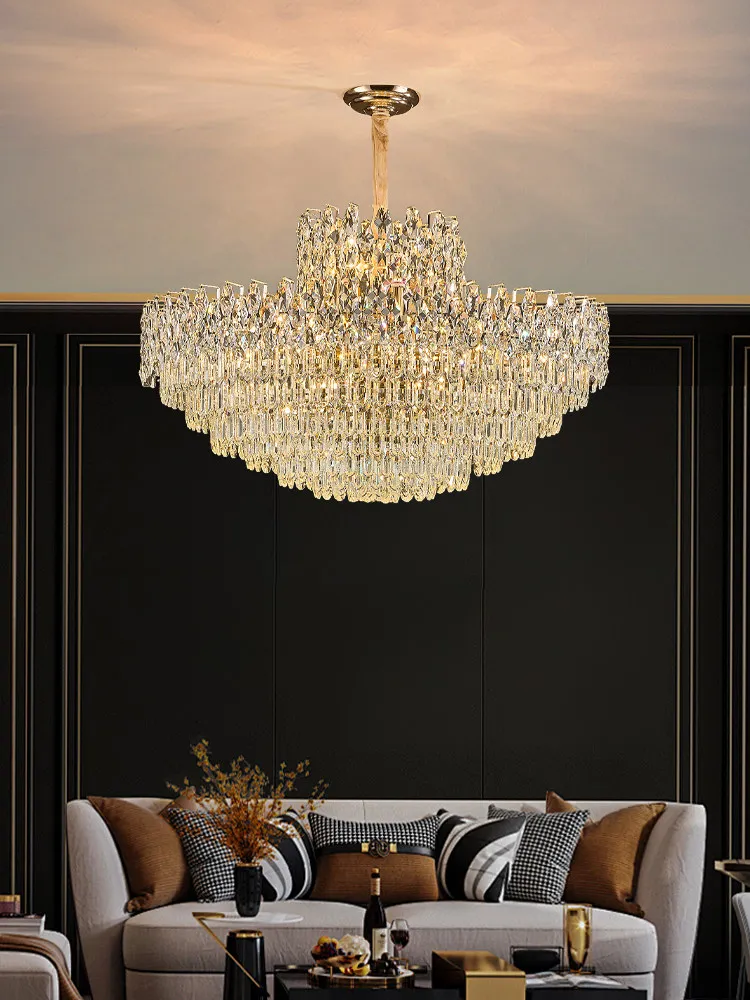 

Роскошная хрустальная люстра для гостиной K9, современная простая круглая лампа для зала, вилла, атмосфера, столовая, длинная люстра, лампа для спальни