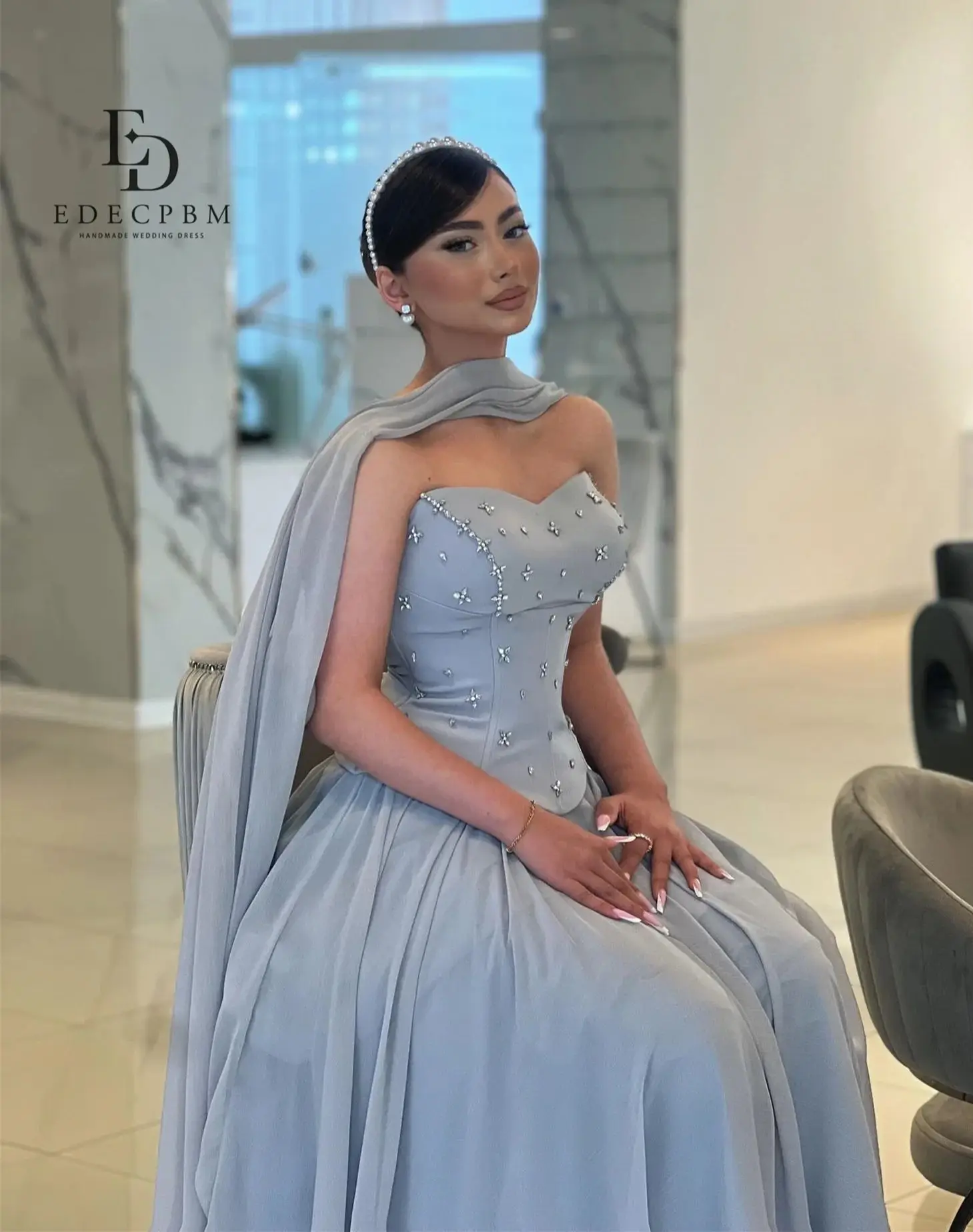 EDECPBM فساتين سهرة Dresses Gala Evening Dresses 2025 Woman Shawl Customized Grey Vestidos De Festa A-line Women's Prom Dress image 6