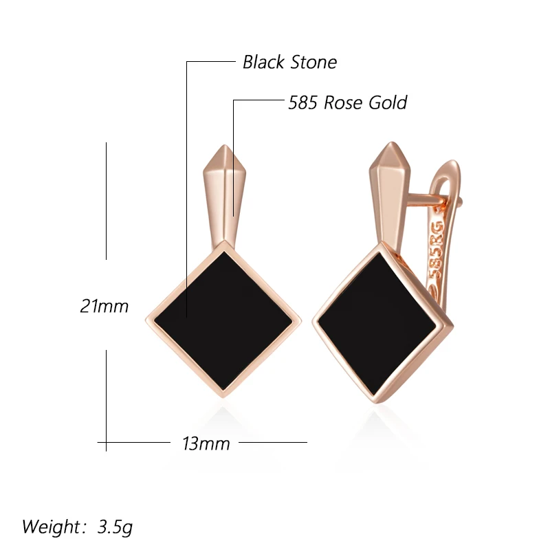 Kinel Hot Square Black Stone Dangle Earrings for Women Fashion 585 Rose Gold Color Accessories High Quality Daily Fine Jewelry