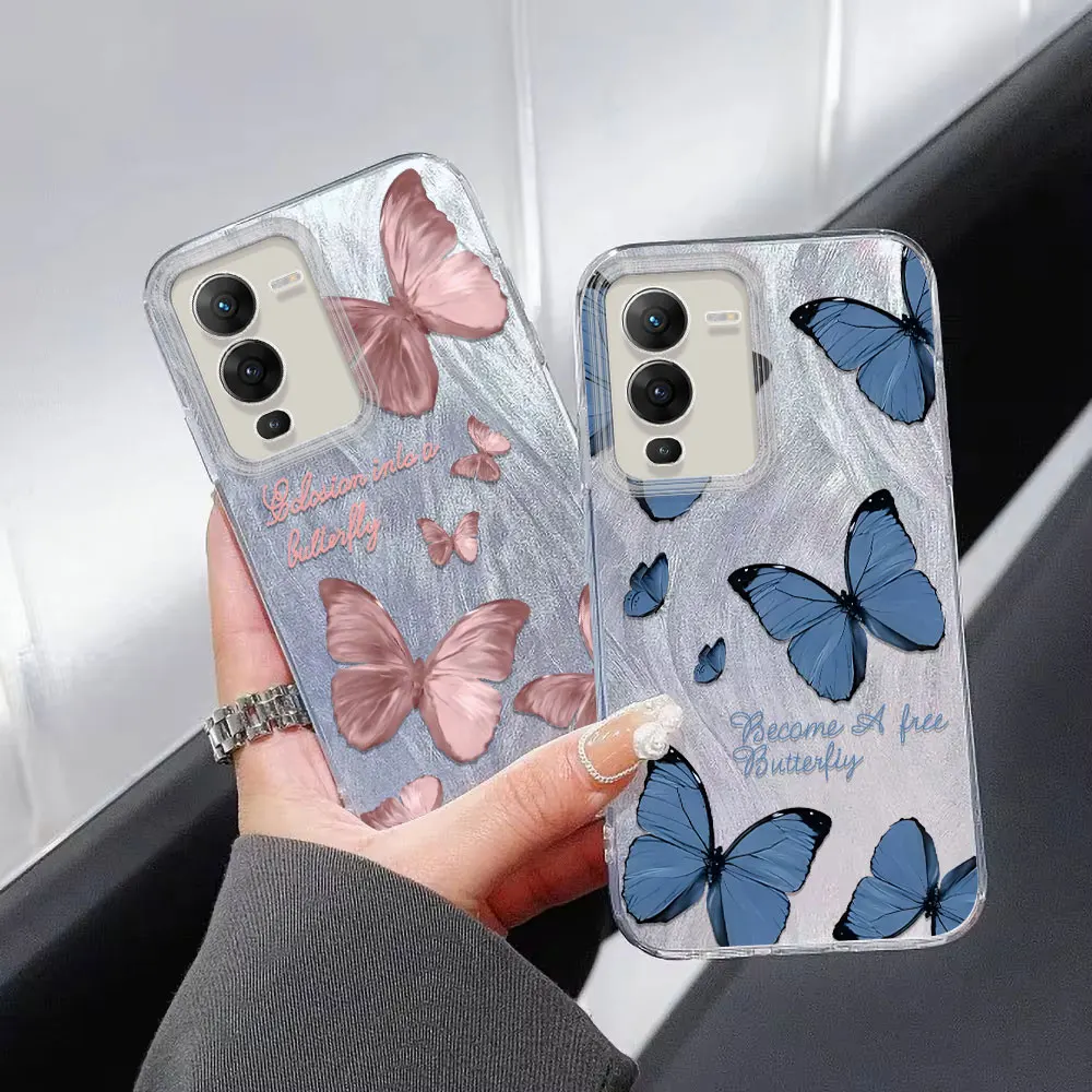 Blauwe Vlinder Patroon Imd Case Voor Vivo T3 T2x T1 U20 U10 U3x U1 Z5i Iqoo U5x U1x Schokbestendig Veren Garen Zachte Telefoon Cover Capa