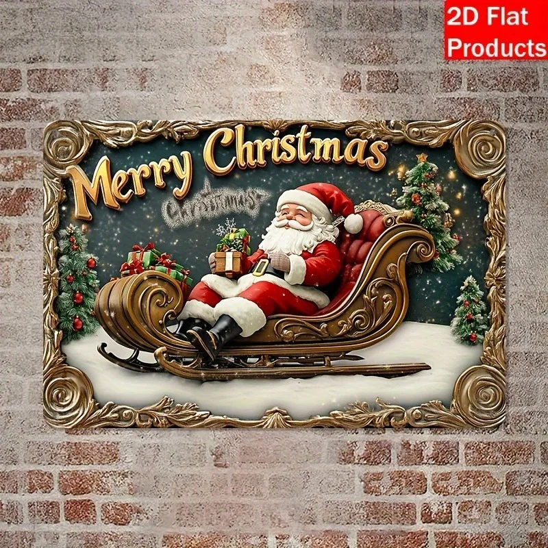 

Merry Christmas 2D Metal Aluminum Sign, Square Wall Decor for Home, Living Room, Farmhouse, Door & Bar, Decorative Wall Poster