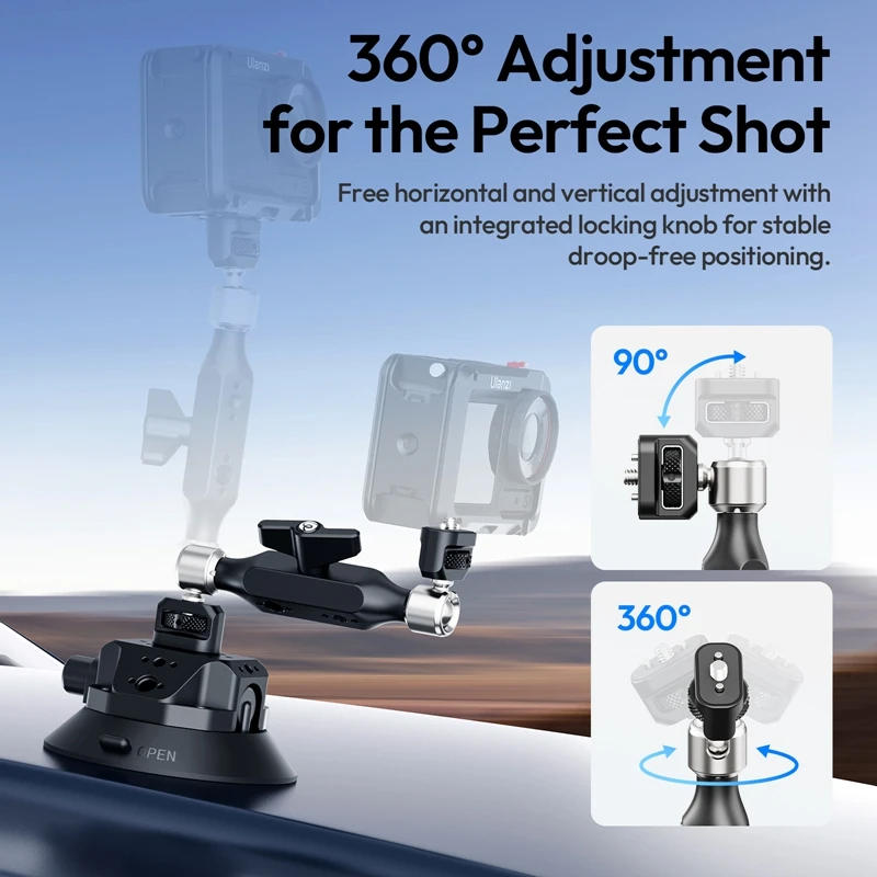 Ulanzi TB15 كاميرا شفط كأس حامل السيارة جبل ل Gopro Insta 360 DJI عمل هاتف مزود بكاميرا DSLR مع 1/4 "3/8" 360 °   قابل للتعديل