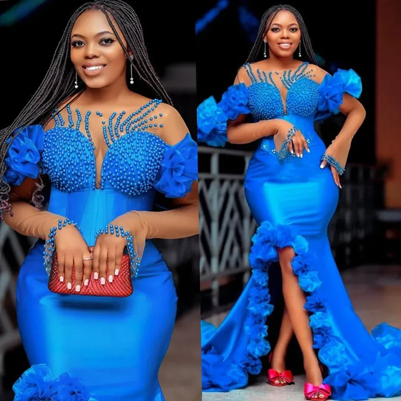 Customized 2026 New Sexy Ball Dress Plus Size Mermaid Evening Dress Transparent Collar Backless Pearl Birthday Reception Dress