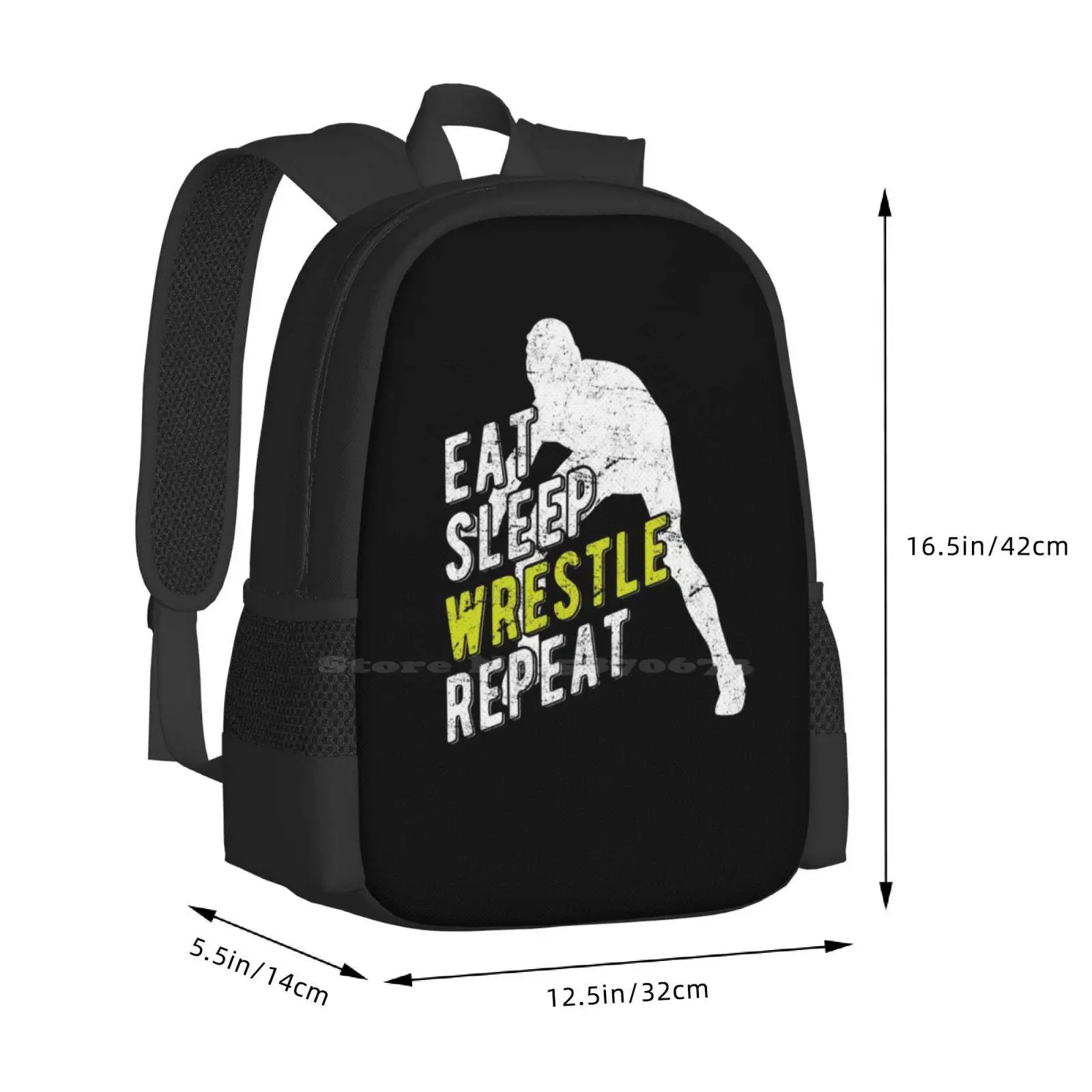 Eat Sleep Wrestling Ripeti Modello Design Borsa Zaino per studenti Wrestling Notizie Scarpe da wrestling Wrestling Mart Wrestling Rumori