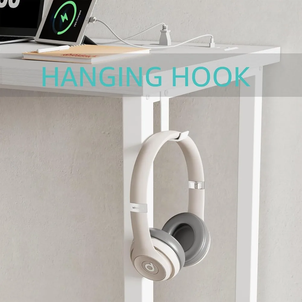 طاولة دراسة للمراهقين مقاس 40 بوصة مع مخرج طاقة - مكتب كتابة بسيط لعمل المكتب المنزلي لمحطة الشحن