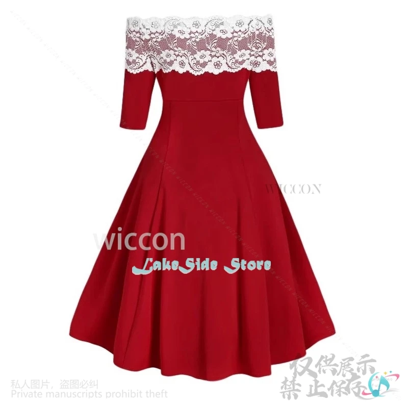 Anime Christmas Cosplay Costume Off Shoulder Lace Spliced Dress Red Lolita Xmas Halloween Party New Year Clothes Role Play