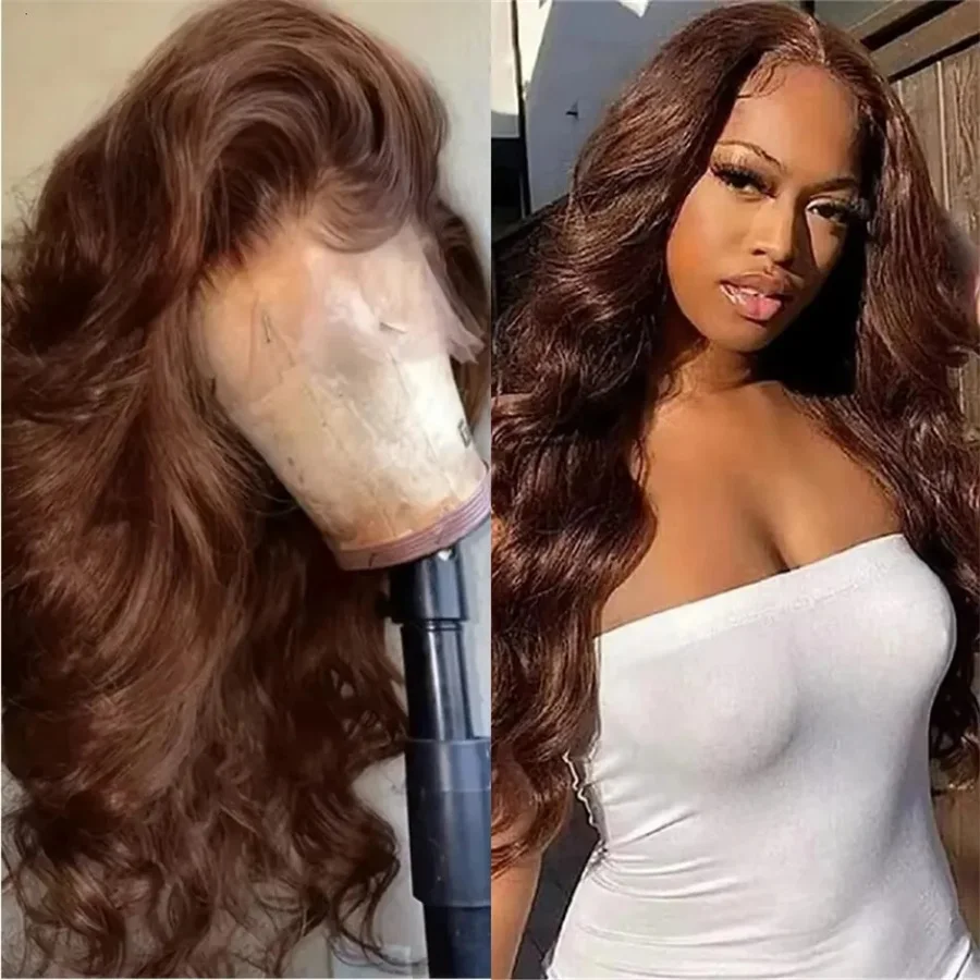 200% الكثافة HD الدانتيل الشفاف بني داكن اللون خصلات الشعر المستعار الإنسان قبل قطعها شعري 13x4 الدانتيل شعر مستعار أمامي