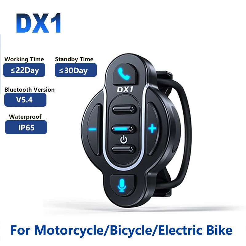 DX1 Wireless Remote Control For Motorcycle/Bicycle/Electric Bike Handle Bluetooth 5.4 Voice Assistant IP65 Waterproof EUC