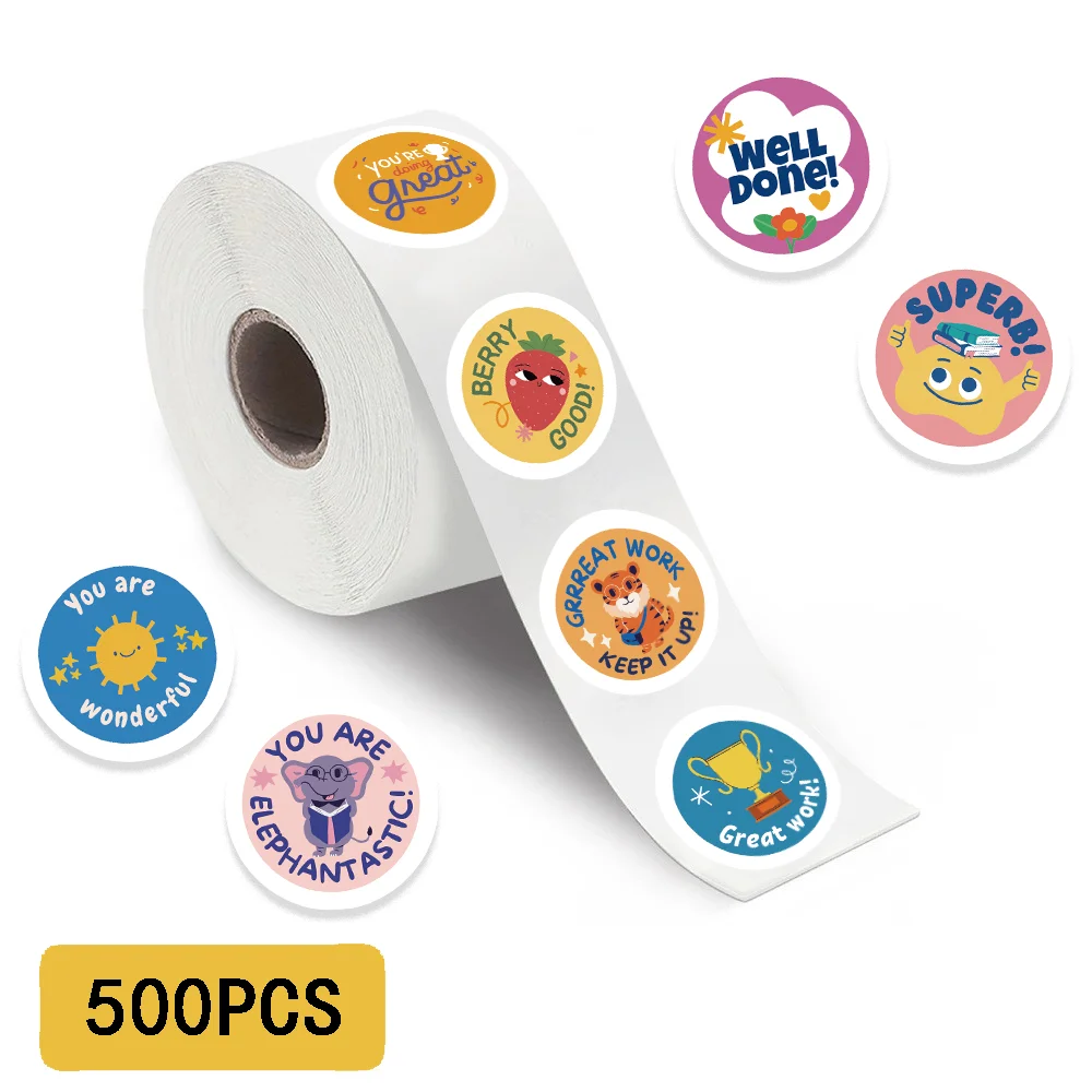 500pcs Cartoon Animals Encourage Stickers Roll Waterproof Vinyl Stickers for Laptop Scarpbook Skateboard Computer Phone Decal