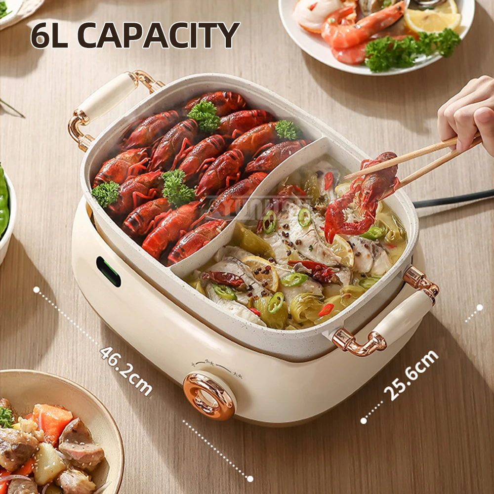 家庭用電気鍋マシン 6L ダブルフレーバー調理鍋ポータブルマルチクッカー Panelas De Cozinhar