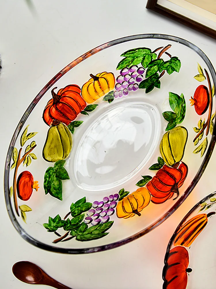 

Hand-Painted Pumpkin Glass Fruit Tray Large Capaci Sna Plate for Office And Home Living Room Tea Table Country Sle