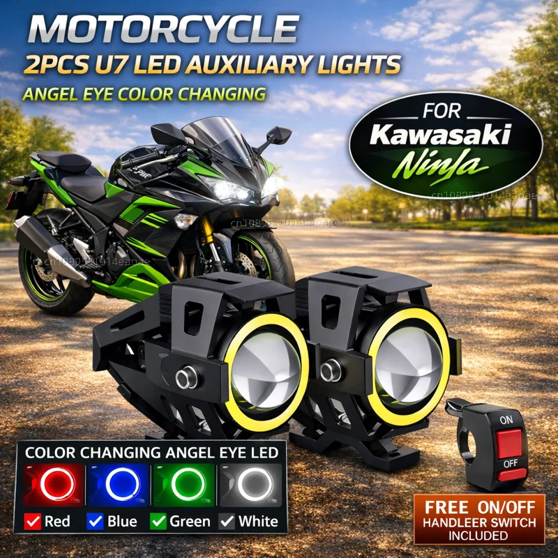 Waterproof Motorcycle LED Headlight 3000LMW U7 Motorbike LED Driving Fog Spot Light with Switch For Kawasaki Ninja ZX4RR ZX 4RR