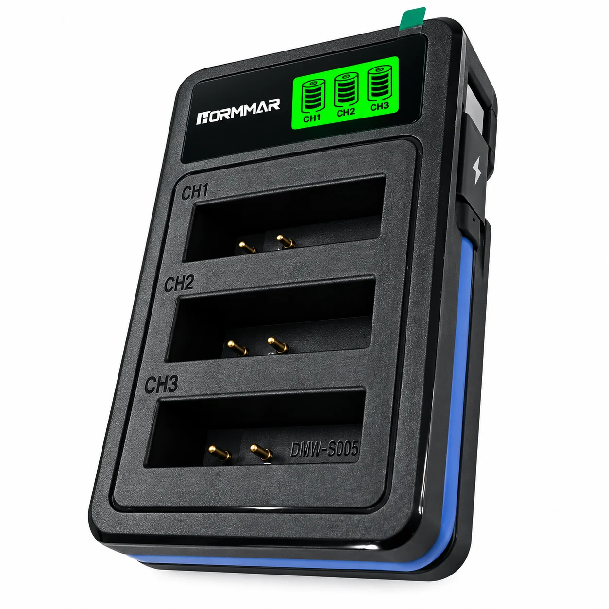 S005 Triple Battery Charger LCD Display 3 Slot Fast Charger Type-C Micro USB Charging Dock for DMW-S005 Camera Battery