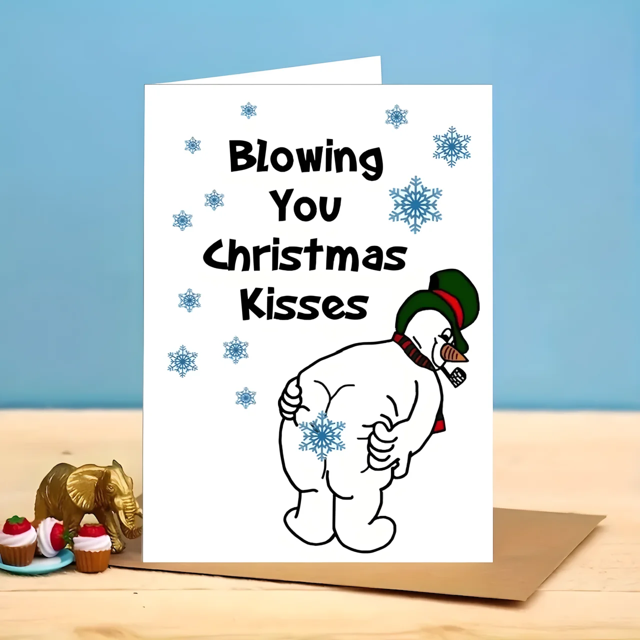 Funny Christmas Greeting Card Blowing You Christmas Kisses Rude Snowman Xmas Holiday Card For Couple Friend With Brown Envelope
