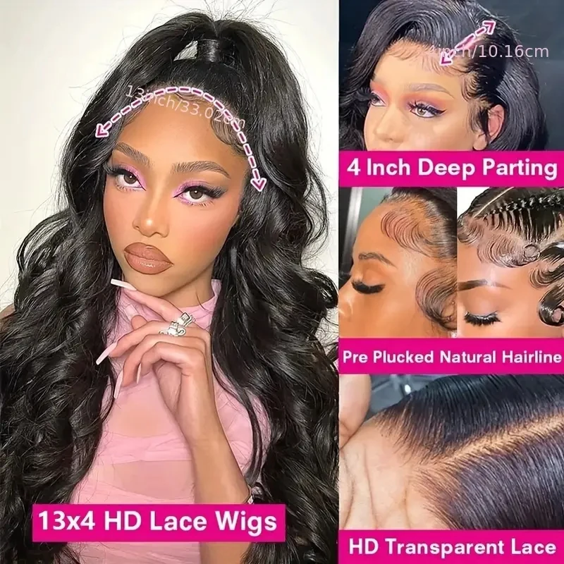 180% Brazilian 26 28 Inch Body Wave HD Lace Frontal Wigs PrePlucked 13x4 13x6 Transparent Lace Front Human Hair Wig For Women