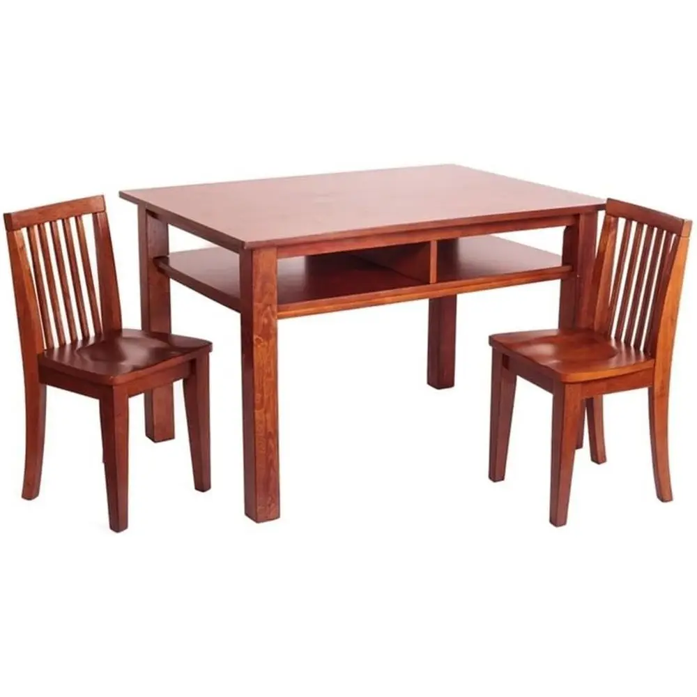 

Cherry Finish Solid Wood 3-Piece Kids Table and Chair Set with Comfortable Seats