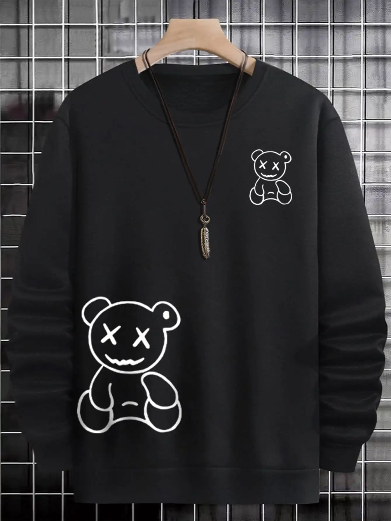 Naughty Cartoons Bear Funny Print Male Tops Autumn Hip Hop Clothing Casual Fashion Sweatshirts Crewneck Sport Style Pullover Top