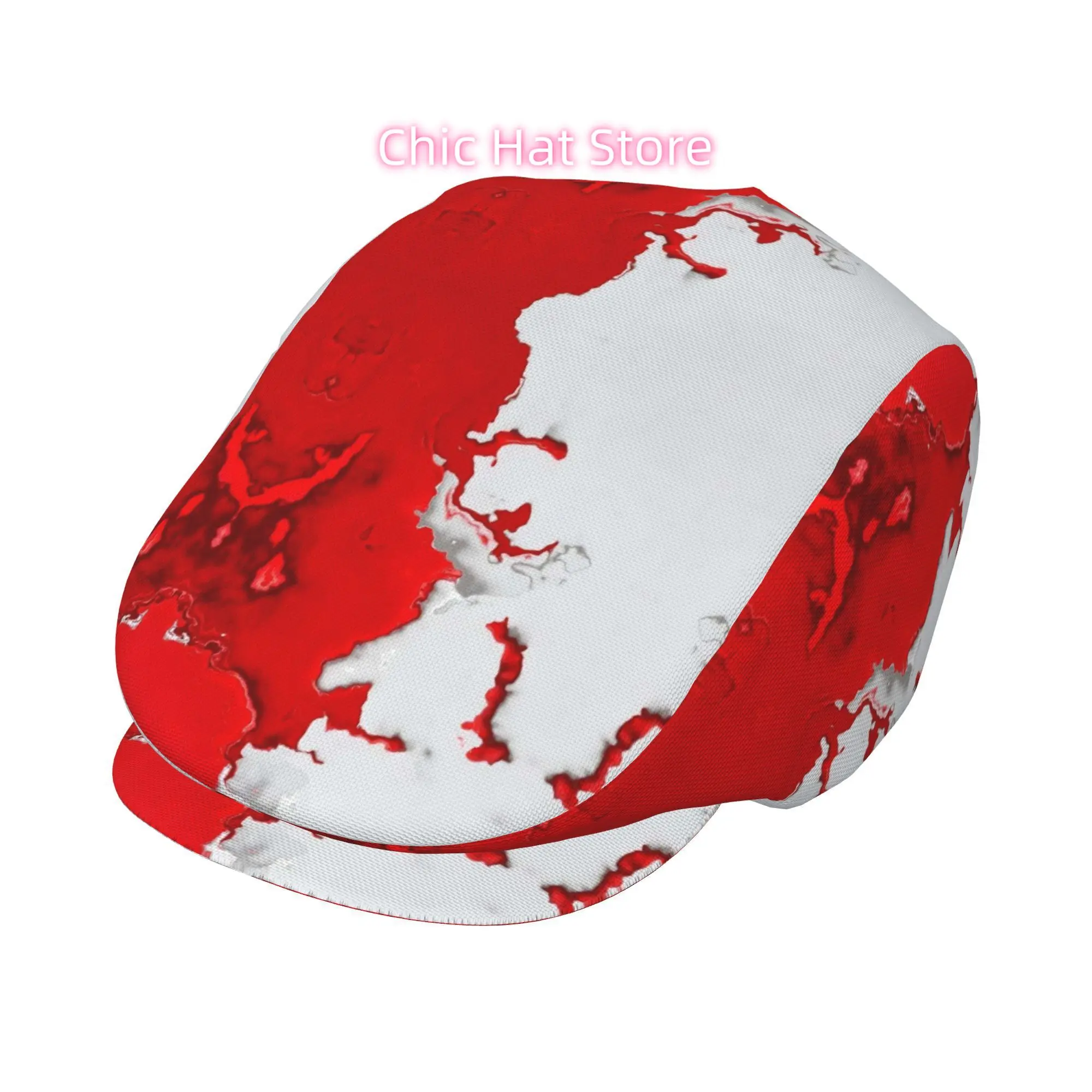 1pc Red White Fluid Abstract All-over Print Flat-top Hats for Men and Women, Newsboy Caps, Berets, Irish Hats, Driver Caps,  Hat