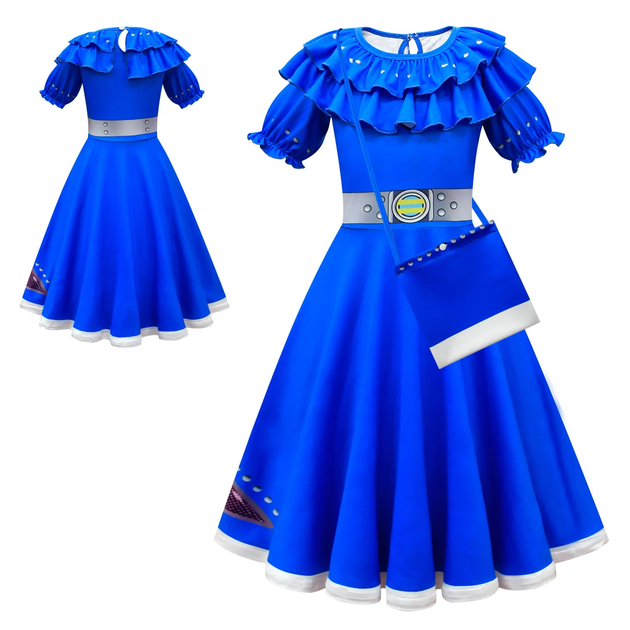 Kids Girls Movie High School Short Sleeves Ruffle Pleat Dress Bag Set Outfit Christmas Role Play Halloween Cosplay Costume