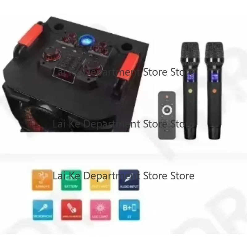 NDR-1526 Double 15-Inch Bass 100W Powerful Trolley Speaker with USB TF FM TWS Remote Control Wireless Mic for Outdoor BT Use