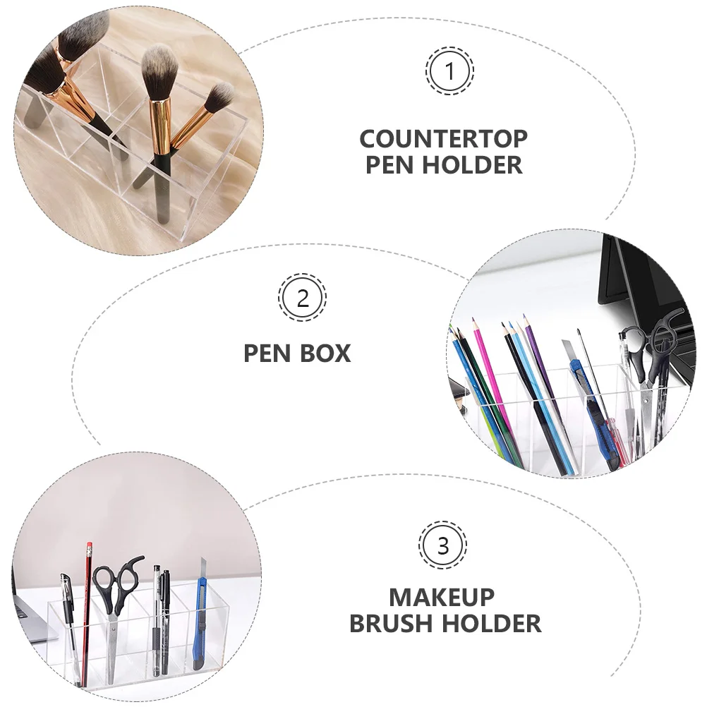 

4-Compartment Acrylic Pen Holder Desktop Organizer For Makeup Brushes Cosmetics Jewelry Pencil Stationery Storage Box