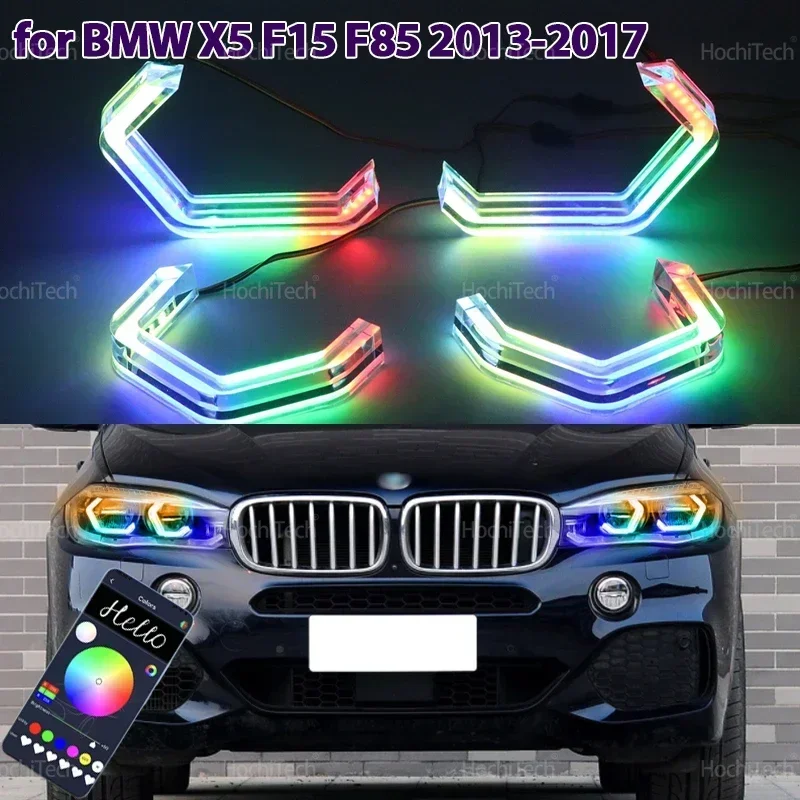 

Для BMW X5 F15 F85 2014-2018 RGB многоцветные световые кольца в стиле M4 управление через приложение указатель поворота мигающий DRL светодиодный комплект Angel Eyes