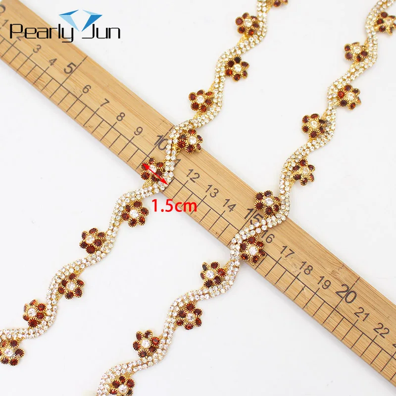 1 Yard Gold Siam Red Crystal Metal Chain Decoration Accessories DIY Sewing on Wedding Dress Bag Clothing Rhinestone Trim ML186