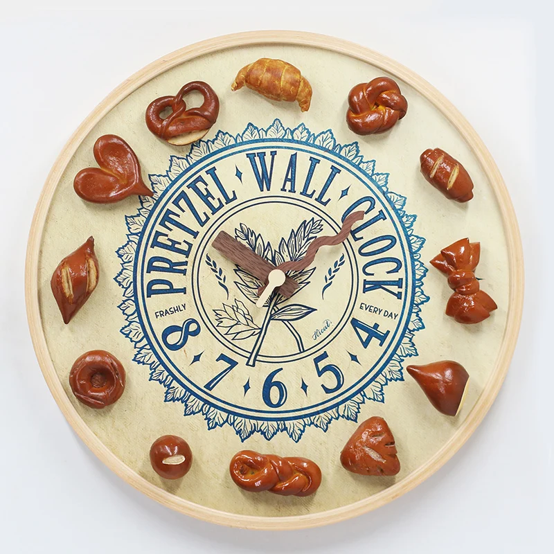 

Wall Clock Bread Design Creative Pretzel Clock Cute Bakery Style Decorative Timepiece for Kitchen Living Room Home Decor Gift
