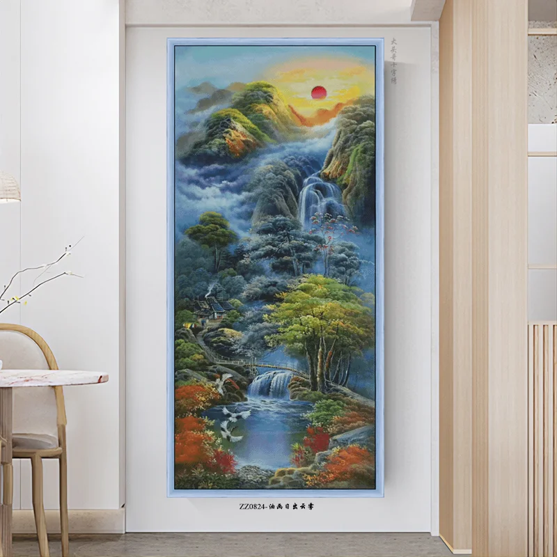 [ZZ0824-Oil painting sunrise clouds] DIY Cross Stitch Kit 14CT 16CT, Embroidery Craft, Creative Needlework Project