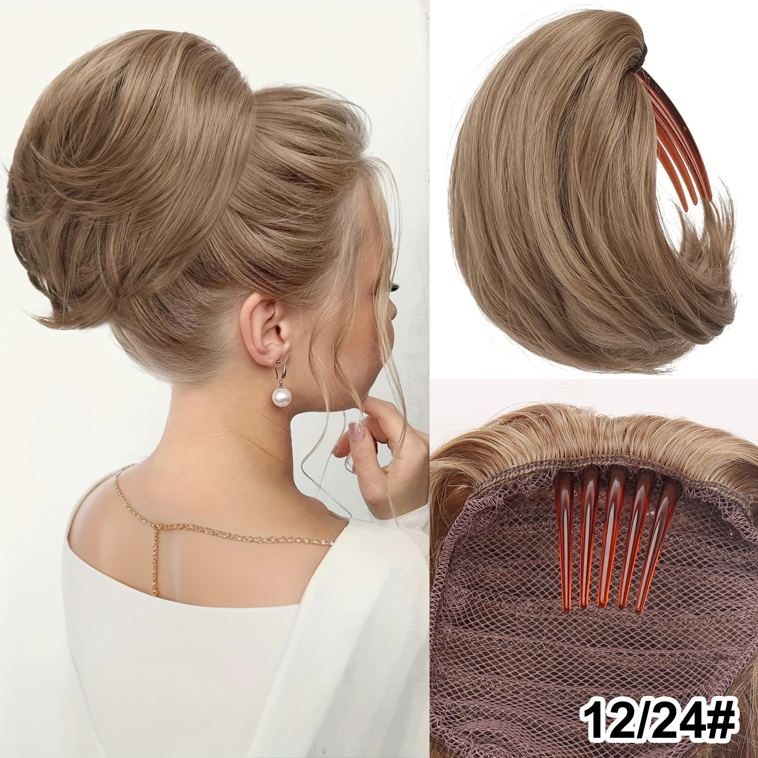 

Synthetic 8 inch light colour Hair Bun Hairpiece Short Ponytail With comb clip elastic drawstring Ponytail Hair extensions