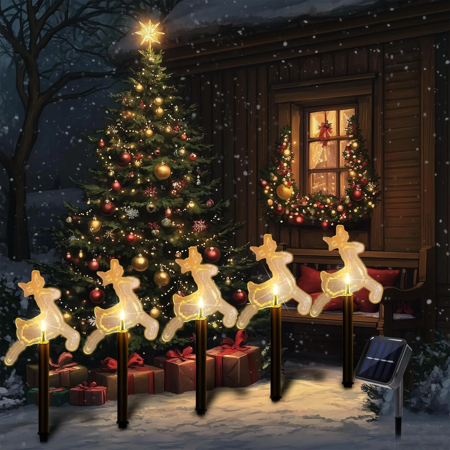 5Pcs/Set Christmas Stake Light With Star Snowflake Bell Xmas Tree Shape With 8 Modes For Garden Yard Path Patio Xmas Decoration