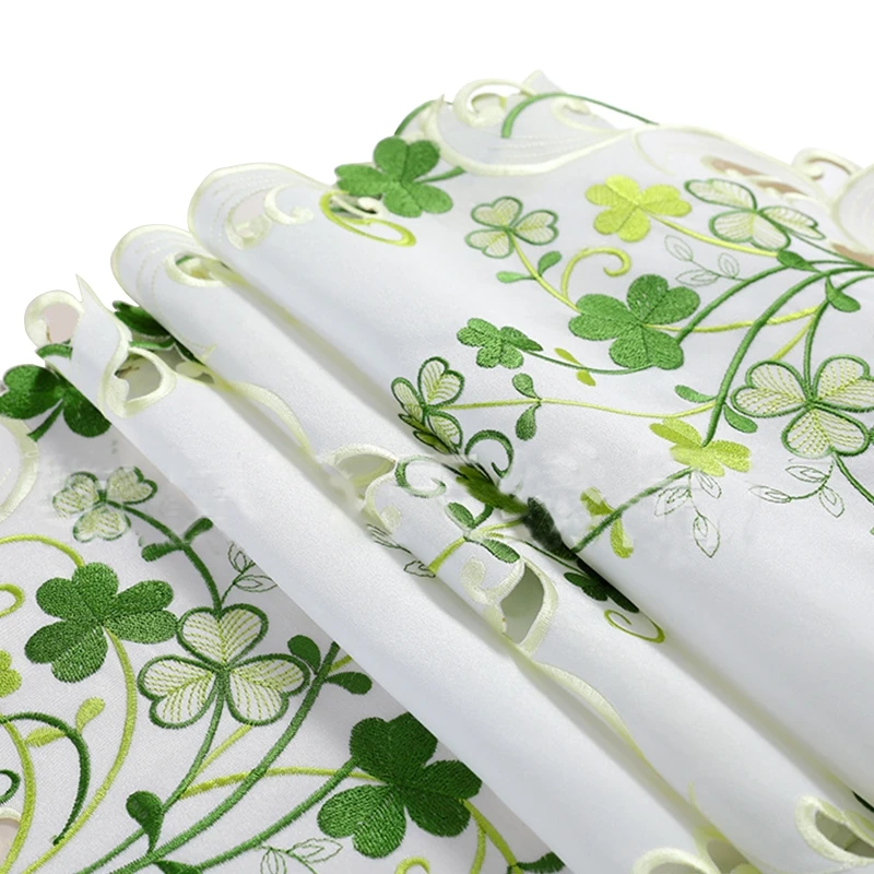 

Clover Print Lace Tablecloth Wrinkle Stain Resistant Table Runner Cover for Kitchen Wedding Party Decoration A0KC