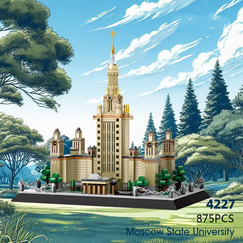 

International Famous School Modern Architecture Model Russia Lomonosov Moscow State University Block Toy Creative Building Brick