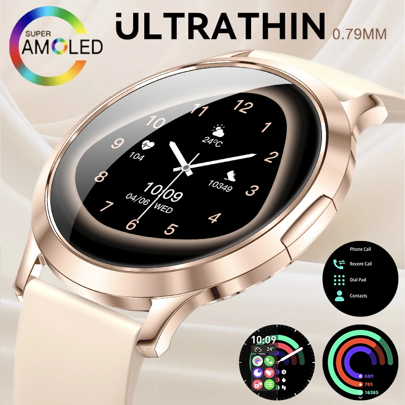 

Ультратонкие модные женские умные часы 1,32-дюймовый AMOLED HD-экран, спортивные часы-браслет, всегда показать время, Bluetooth-вызов, умные часы