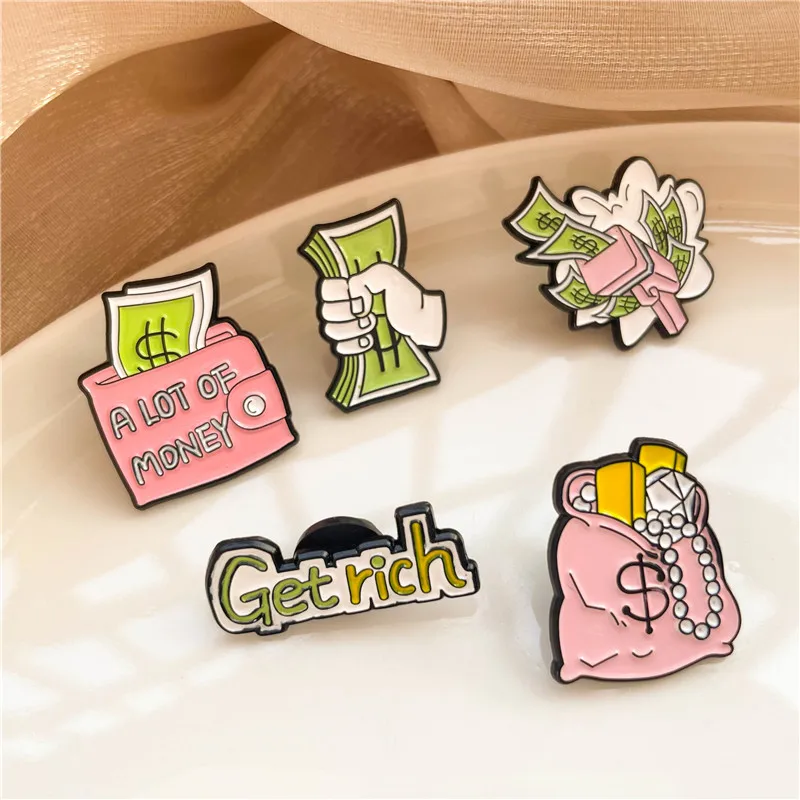 Cartoon Dollar Purse Money Maker Enamel Brooch Cute Geometric Lapel Badge Pins Jewelry Party Friends Gifts For Women Girls