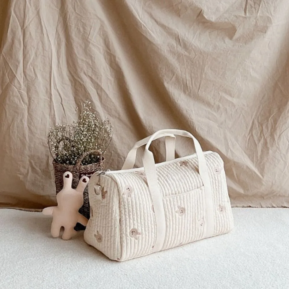 سعة كبيرة حقيبة أمتعة السفر متعددة الوظائف قابلة للطي حقيبة سفر مطرزة الكرتون الدب الحلو زهرة لطيف حقيبة الأم رحلة #4