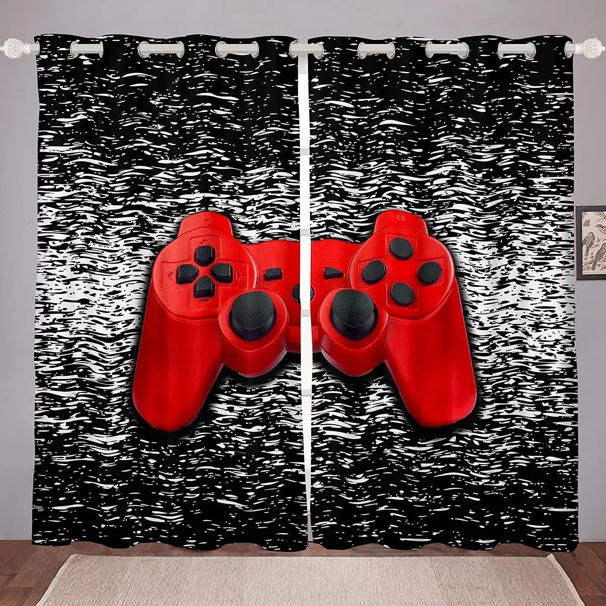 Gaming Curtain for Kids Child,Black Gamepad Design Window Curtainss Teenage Boys Living Room Decor,Buffalo Plaid Check Cortinas