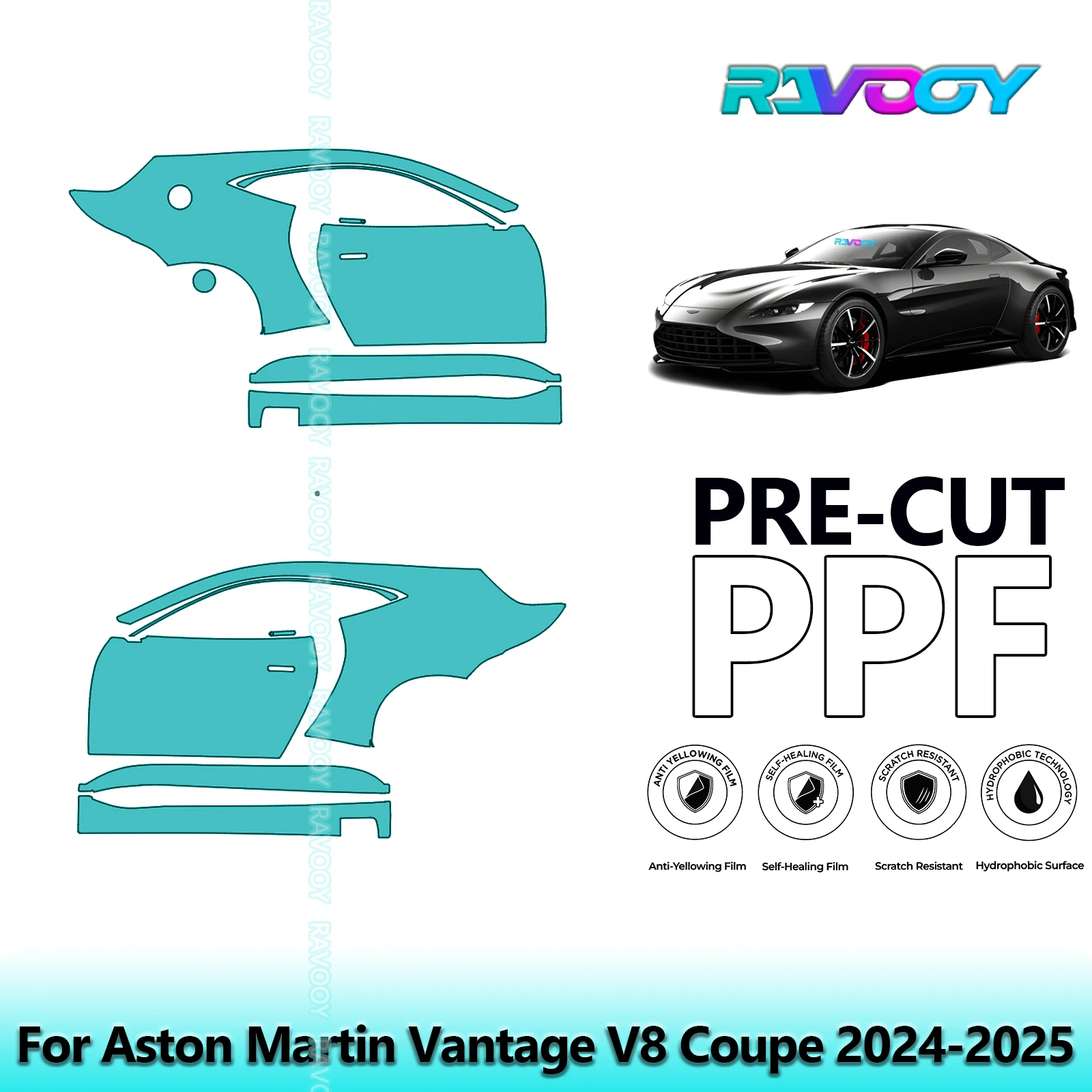 

For Aston Martin Vantage V8 Coupe 2024-2025 8.5mil Clear Matte Pre-Cut PPF Door & A/B Pillar Kit TPU Paint Protection Film Set