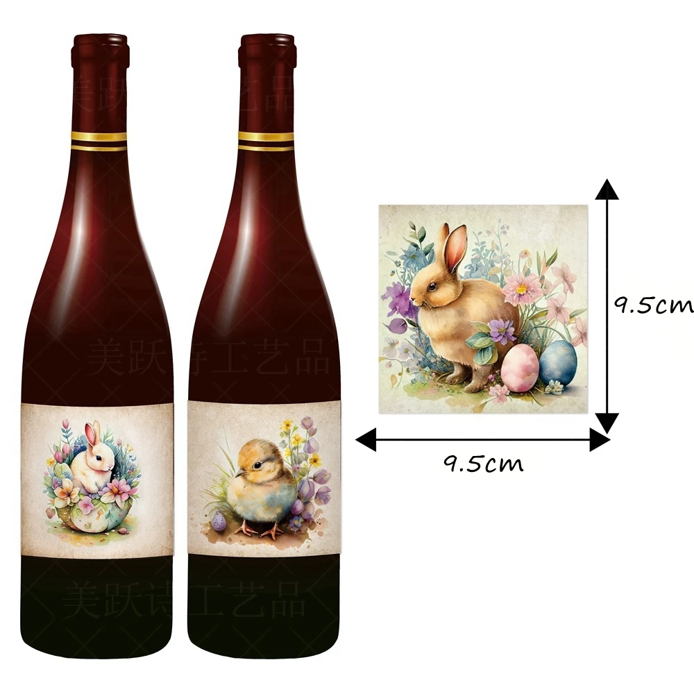 9pcs Happy Easter Wine Bottle Sticker Carton Rabbit Egg Stickers For Easter Party Decorations Red Wine Bottle Sticker Supplies