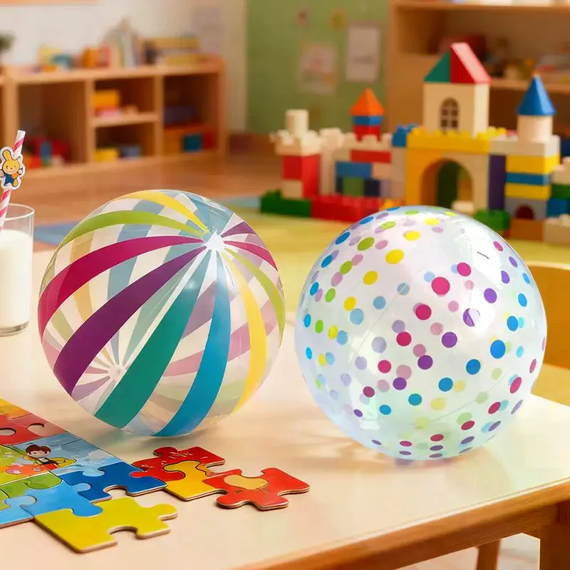 Dots & Stripes PVC Inflatable Ball - Transparent Printed Toy For Pool Parties, Family Games, Kids Play, Indoor/Outdoor Colorful
