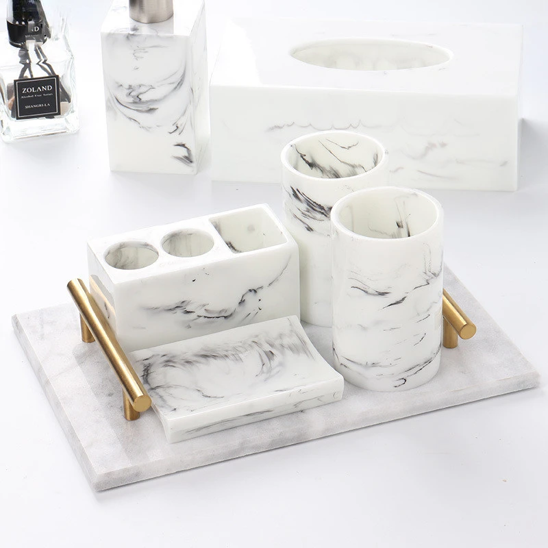 1pc Creative Marble Pattern Resin Multifunction Electric Toothbrush Rack Toothpaste Holder Bathroom Cleaning Brush Storage Box