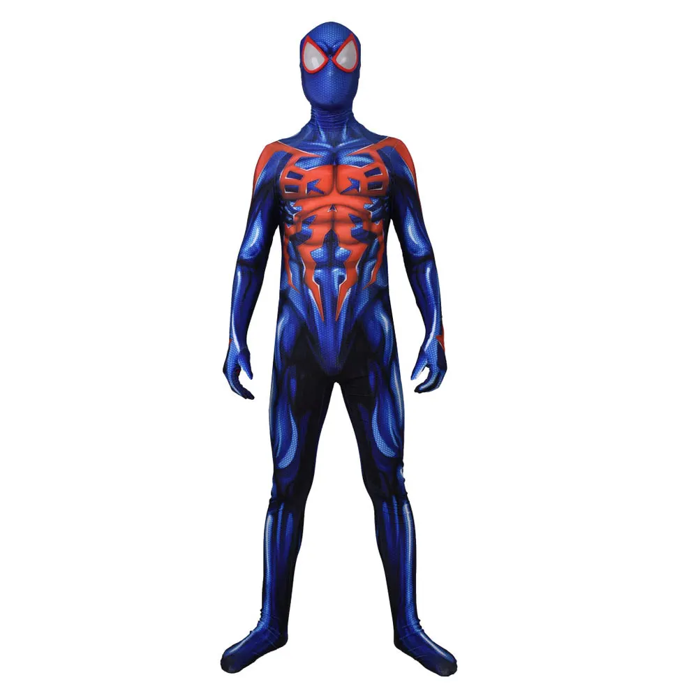 Disfraz de superhéroe de Spiderman para niños y adultos, traje de cuerpo completo, azul y rojo, Zentai, para Halloween, 2099