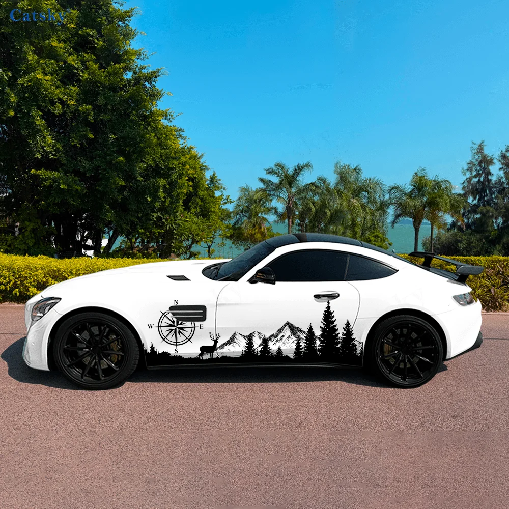 

Elk Mountain Silhouette Car Vinyl Wraps Decal Self-adhesive PVC Sticker Suitable for Trucks SUV Decoration Auto Accessories Gift
