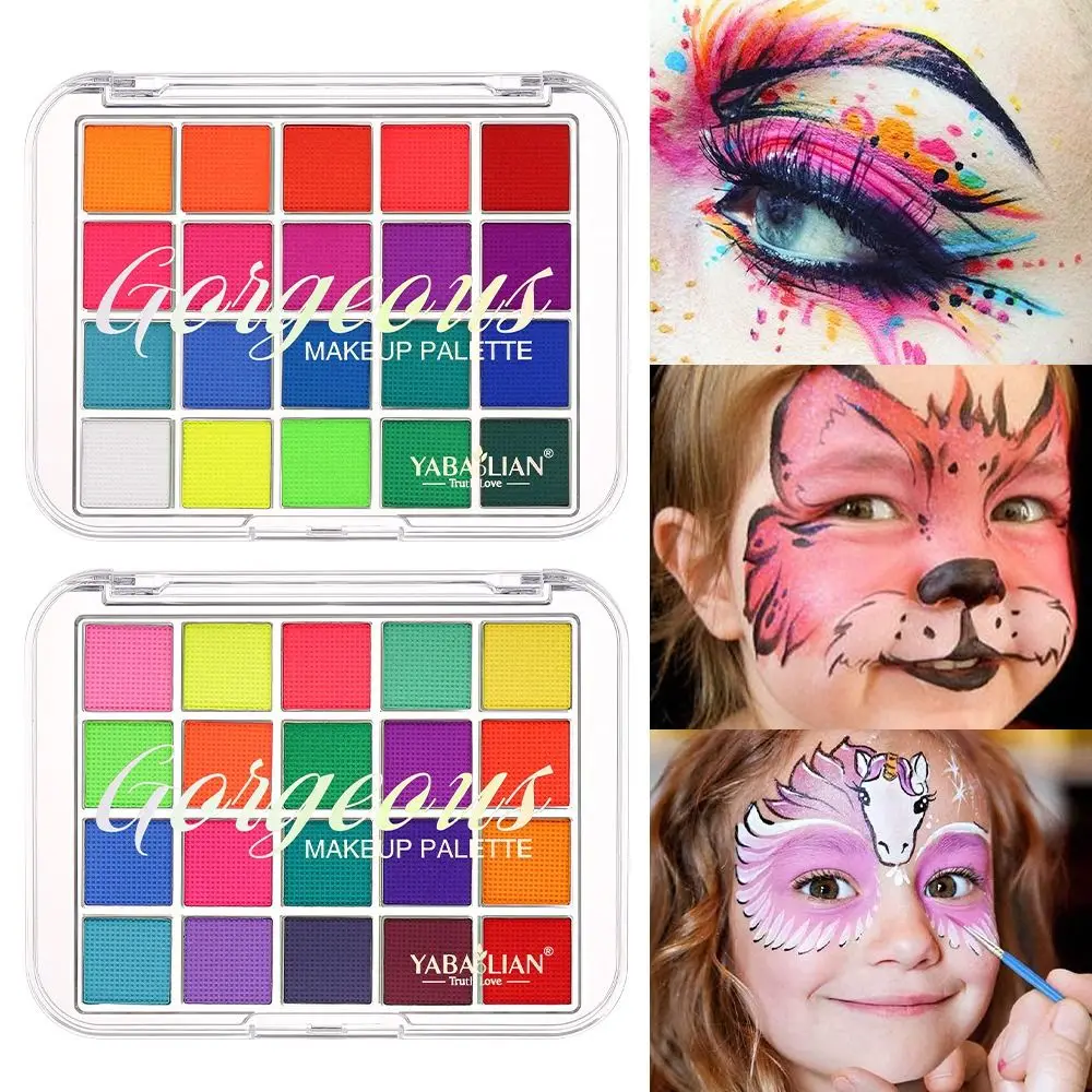 Paleta de pintura facial para maquiagem dos olhos, paleta de arte, cosplay, 20 cores, pigmento de pintura facial, fácil de limpar, sombra segura, pigmentos para os olhos