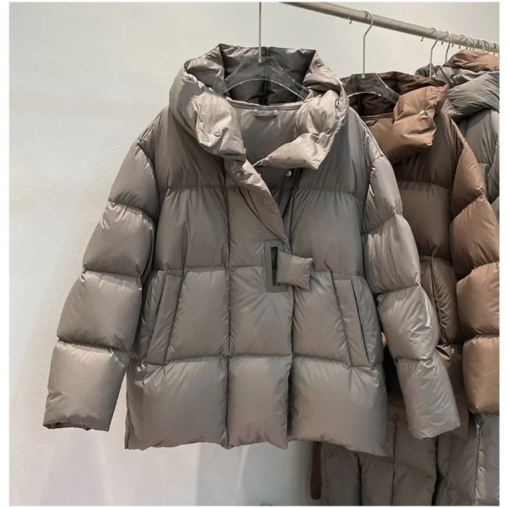 White Duck Down Jacket Women2024 Fashion Casual Female Thick Warm Fluffy Parkas Loose Oversized Puffer Coat Outwear Winter