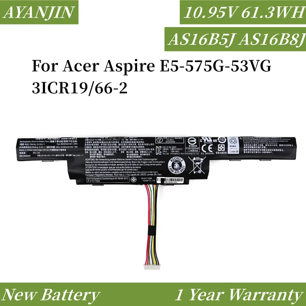 AS16B5J AS16B8J 10.95V 61.3WH Laptop Battery For Acer Aspire E5-575G-53VG 3ICR19/66-2 AS16B5J