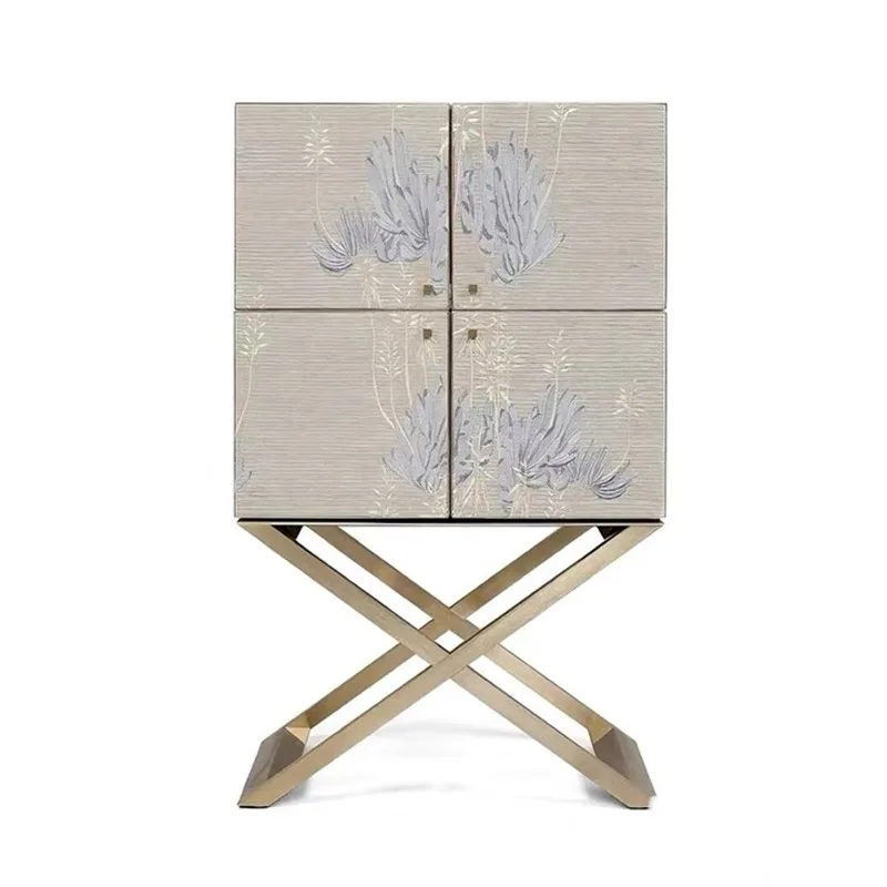 solid wood wine cabinet Modern villa home design sense High-end living room wall storage decorative cabinet