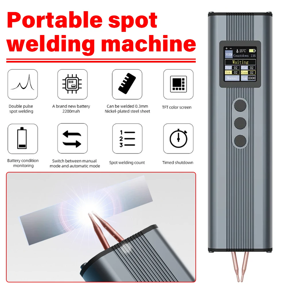 Portable Spot Welder Wireless Handheld Bumper Welder USB Charging Double Pulse Spot Welder Welding Equipment With LED Display