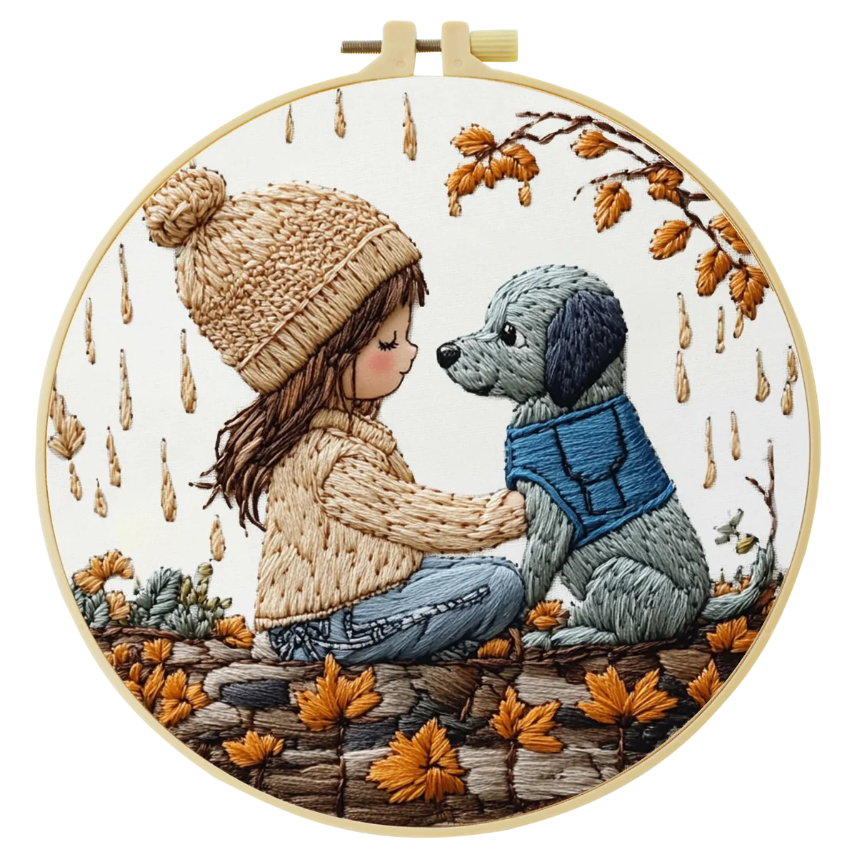 1 Stück 20X20CM/15X15CM 7,87/6,3 Zoll Stickerei-Starter-Kit „Ein Mädchen und ein Hund“ DIY-Kit DIY-Stickerei-Kit Handarbeiten Nadelkunst – Detail 4